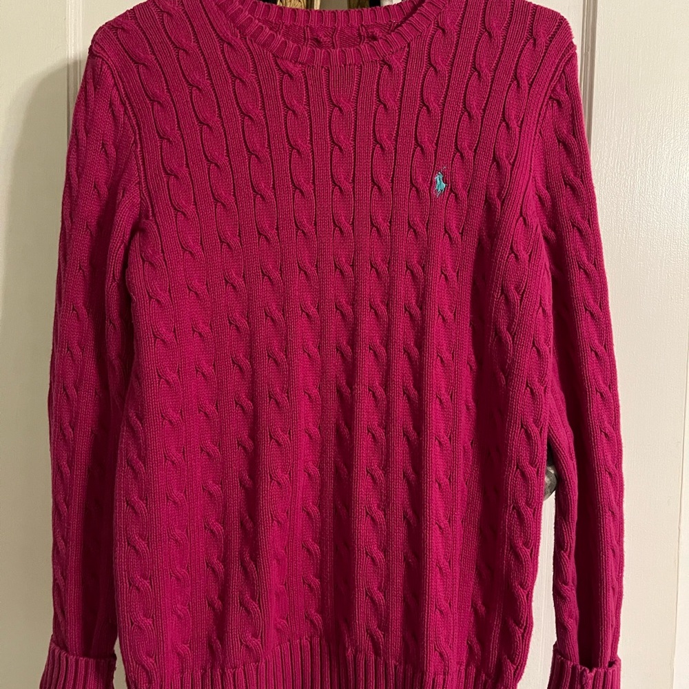 Magenta Pink Polo Ralph Lauren Cable Knit Sweater